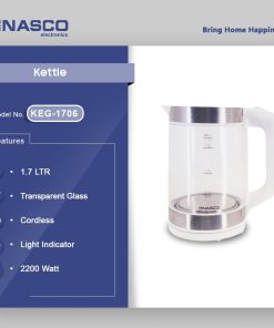 NASCO 1.7LTR KETTLE, TRANSPERENT GLASS