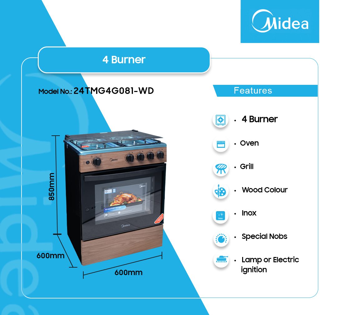Midea 4 Burner Gas Cooker (24TMG4G081-WD) - view 2