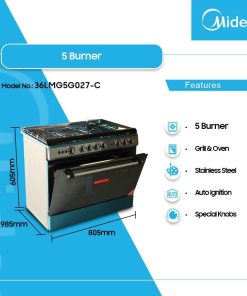 Midea 5 Burner Gas Cooker (36LMG5G027-C) | Legacy Luxury Store Ghana