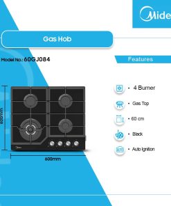 Midea 4 Burner - 60cm Built-In Gas Hob - Black (60GJ084) - view 2