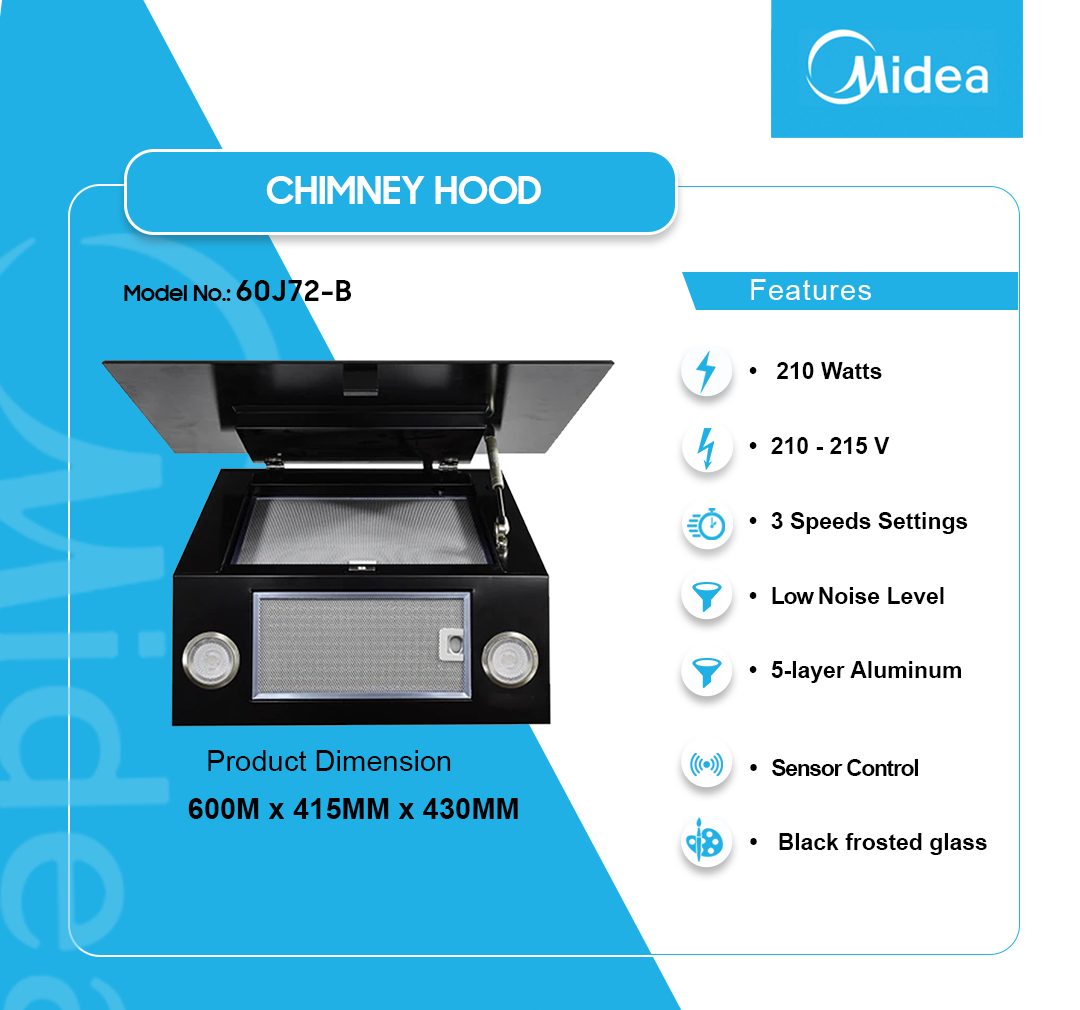 Midea 60cm Cooker Hood - Black (60J72-B) - view 2