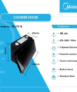 Midea 90cm Cooker Hood - Black (90J72-B) - view 2