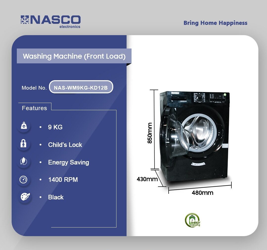 Nasco 9kg Front Load Washing Machine (NAS-WM9KG-KD12B) - view 2