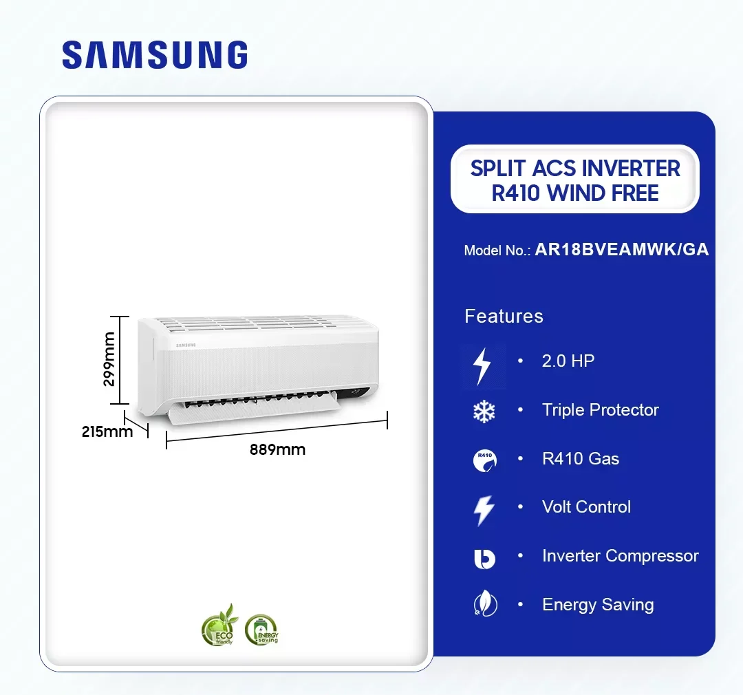 Samsung 2.0HP Wind-Free Inverter Split Air Conditioner (R410) (AR18BVEAMWK/GA) - view 2