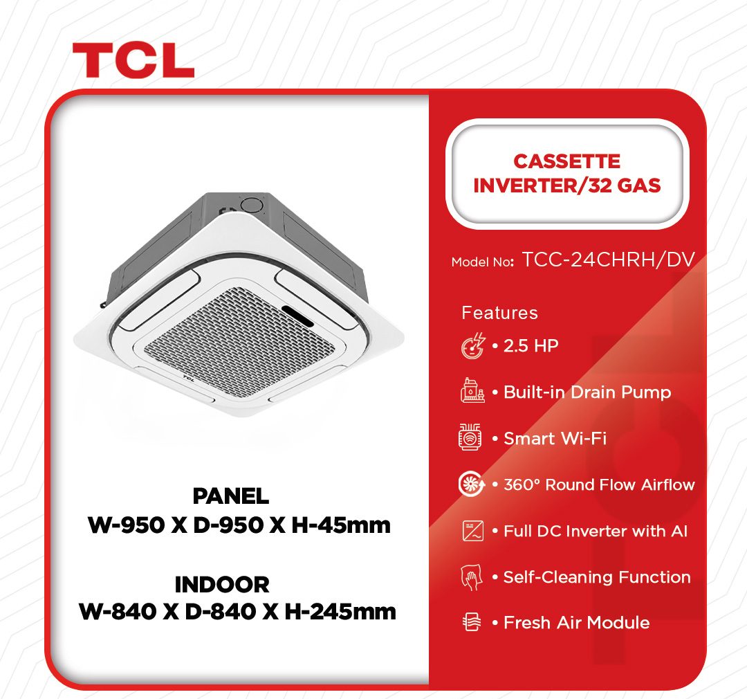 TCL 2.5HP Cassette Air Conditioner - White (TCC-24CHRH/DV(05)) - view 2