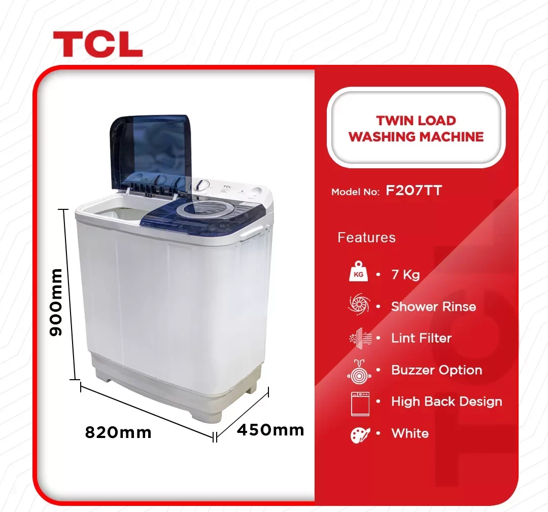 TCL 7kg Twin Tub Washing Machine (F207TT) - view 2