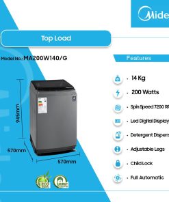 Midea 14kg Top Load Washing Machine (MA200W140/G) - view 2