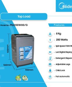 Midea 8kg Top Load Washing Machine (MA200W80/G) - view 2