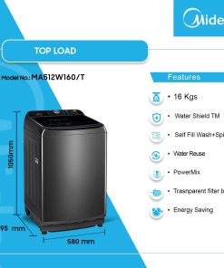 Midea 16kg Top Load Washing Machine (MA512W160/T) - view 2