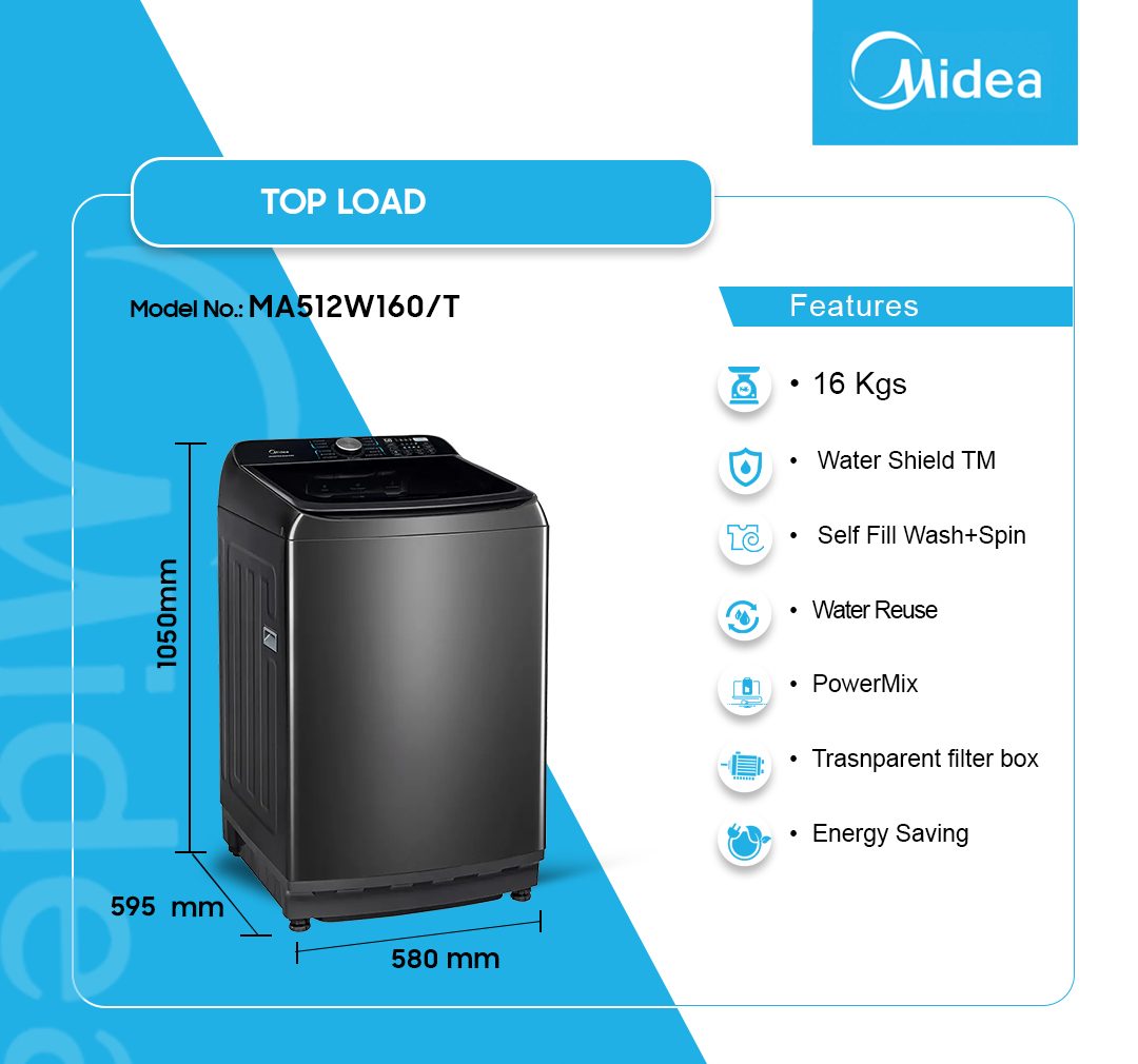 Midea 16kg Top Load Washing Machine (MA512W160/T) - view 2