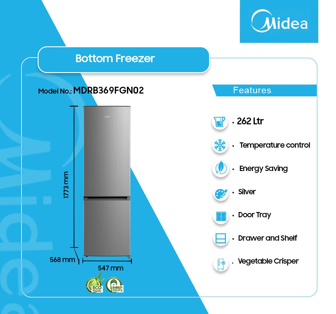 Midea 262L Bottom Freezer Refrigerator (MDRB369FGN02) - view 2
