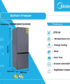 Midea 270L Bottom Freezer Refrigerator (MDRB380FGG50D) - view 2