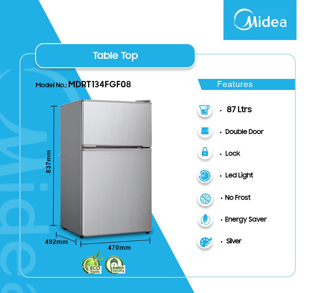 Midea 87L Double Door Table Top Refrigerator (MDRT134FGF08) - view 2