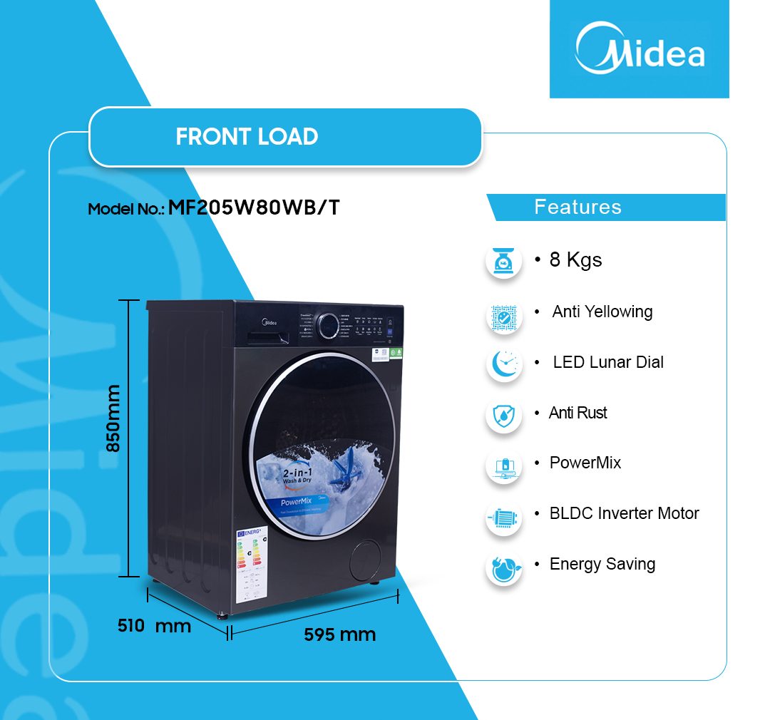 Midea 8kg Front Load Washing Machine (MF205W80WB/T) - view 2