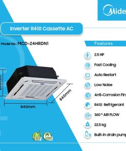 Midea 2.5HP Cassette Inverter Air Conditioner (R410) (MCD-24HRND1) - view 2