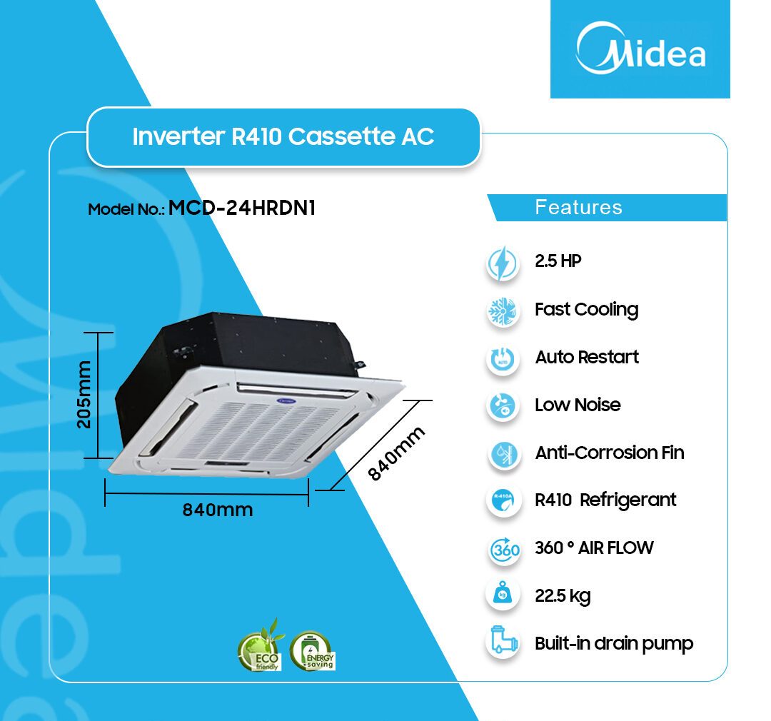 Midea 2.5HP Cassette Inverter Air Conditioner (R410) (MCD-24HRND1) - view 2