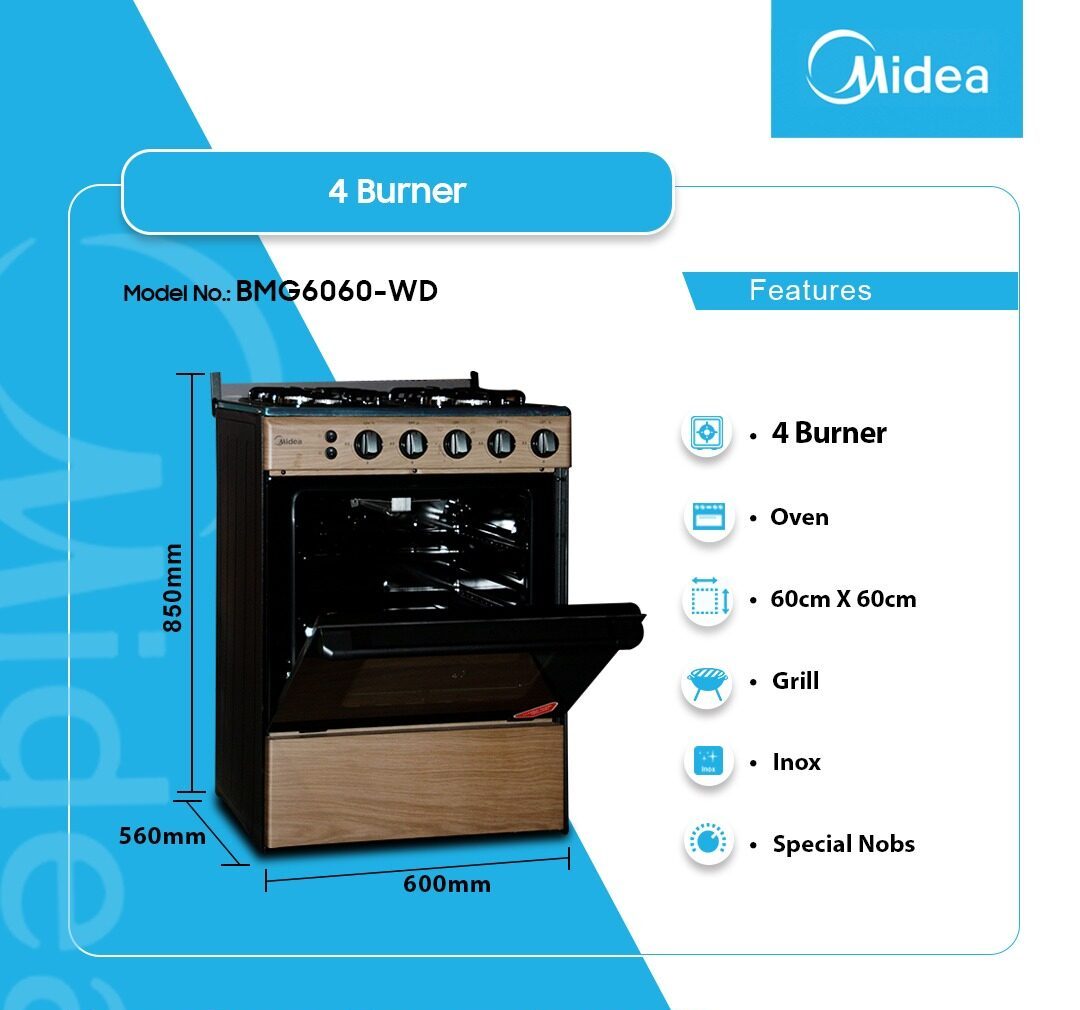 Midea 4 Burner Gas Cooker (BMG6060-WD) - view 2