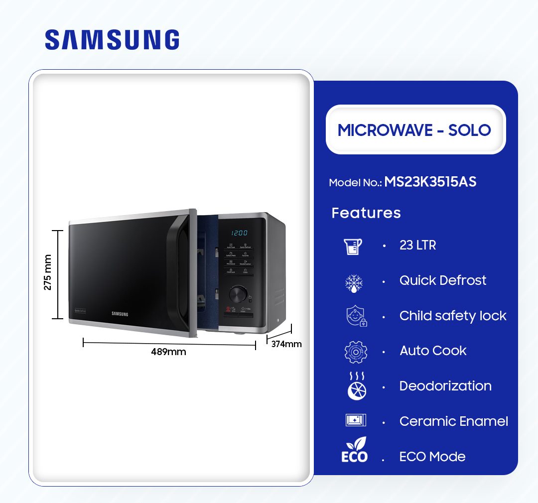 Samsung Solo Microwave Oven (MS23K3515AS) - view 2