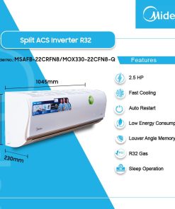Midea 2.5HP Inverter Split Air Conditioner (R32) (MSAFD-22CRFN8/MOX330-22CFN8-Q) | Legacy Luxury Store Ghana