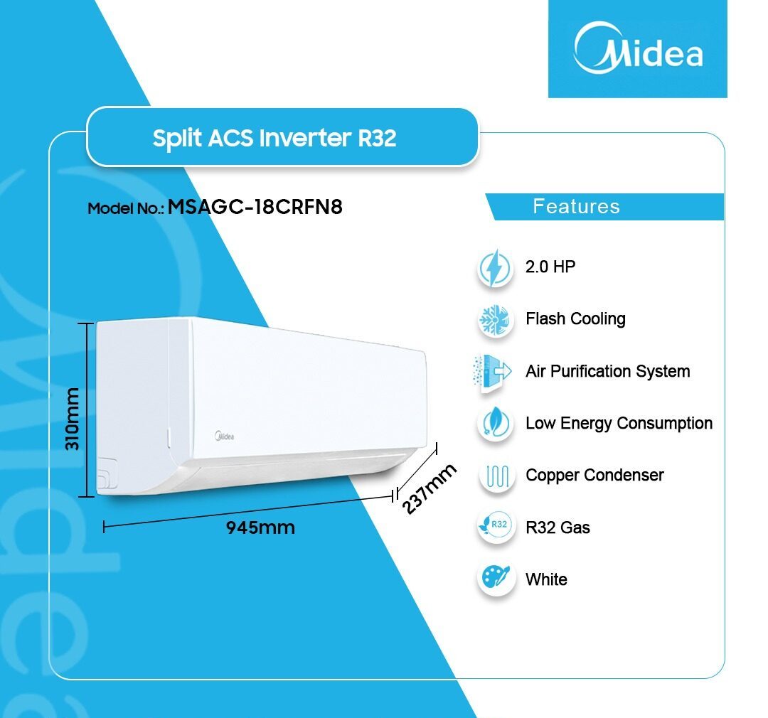 Midea 2.0HP Inverter Split Air Conditioner (R32) (MSAGC-18CRFN8) - view 2