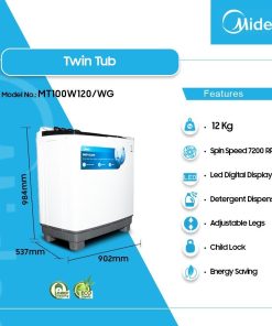 Midea 12kg Twin Tub Washing Machine (MT100W120/WG) - view 2
