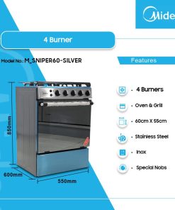 Midea 4 Burner Gas Cooker (M_SNIPER60-SILVER) - view 2