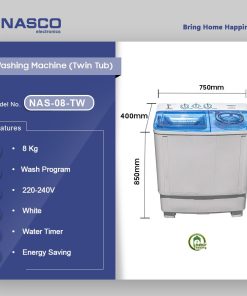 Nasco 8kg Twin Tub Washing Machine (NAS-08-TW) - view 2