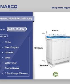 Nasco 15kg Twin Tub Washing Machine (NAS-15-TW) - view 2