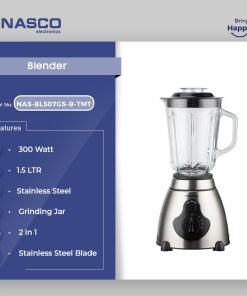 Nasco 300W 1.5L Glass Blender (NAS-BL507GS-B-TMT) - view 2