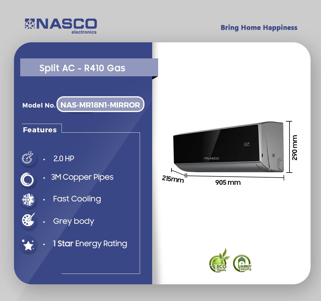 Nasco 18000 BTU Mirror Split Air Conditioner (R32) (NAS-MR18N1-MIRROR) - view 2