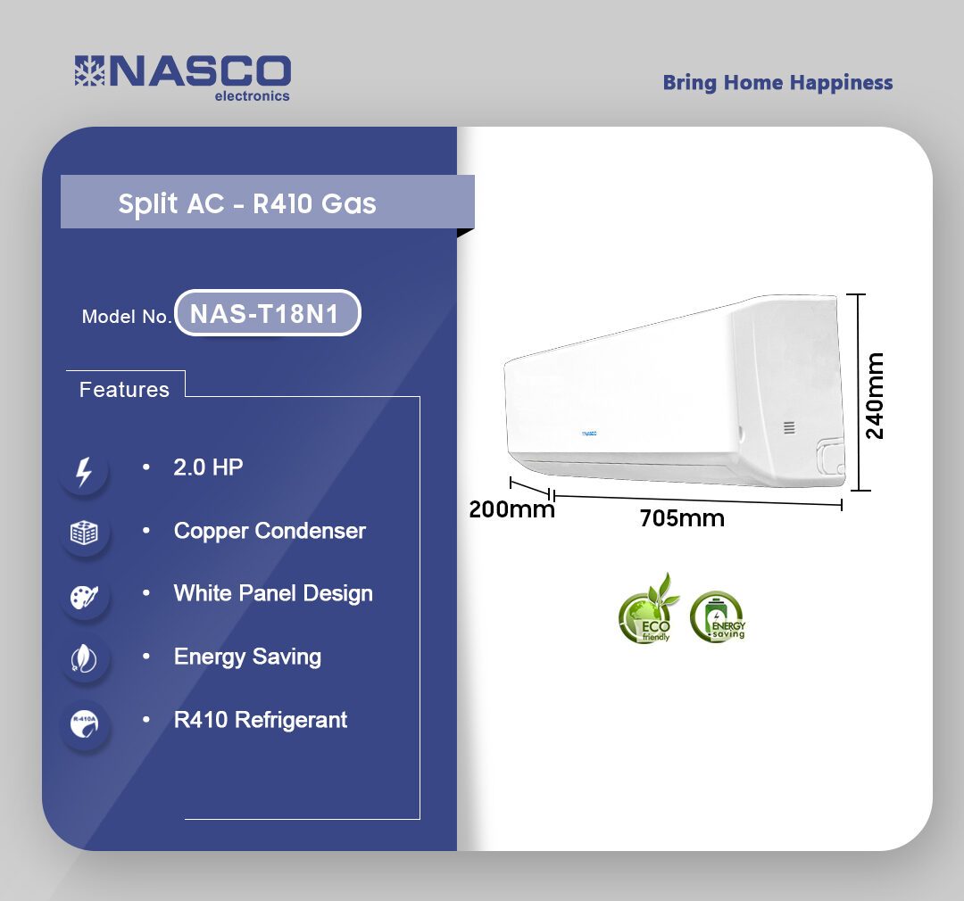 Nasco 18000 BTU Split Air Conditioner (R410) (NAS-T18N1) - view 2
