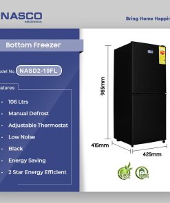Nasco 106L Bottom Freezer Refrigerator (NASD2-10FL) - view 2