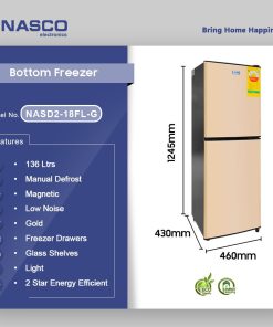 Nasco 136L Bottom Freezer Refrigerator (NASD2-18Fl-G) - view 2