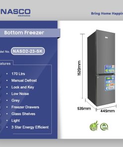 Nasco 170L Bottom Freezer Refrigerator (NASD2-23-SK) - view 2