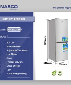 Nasco 207L Bottom Freezer Refrigerator (NASD2-29) - view 2