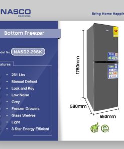 Nasco 251L Bottom Freezer Refrigerator (NASD2-29SK) - view 2