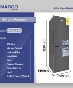 Nasco 258L Bottom Freezer Refrigerator (NASD2-30) - view 2