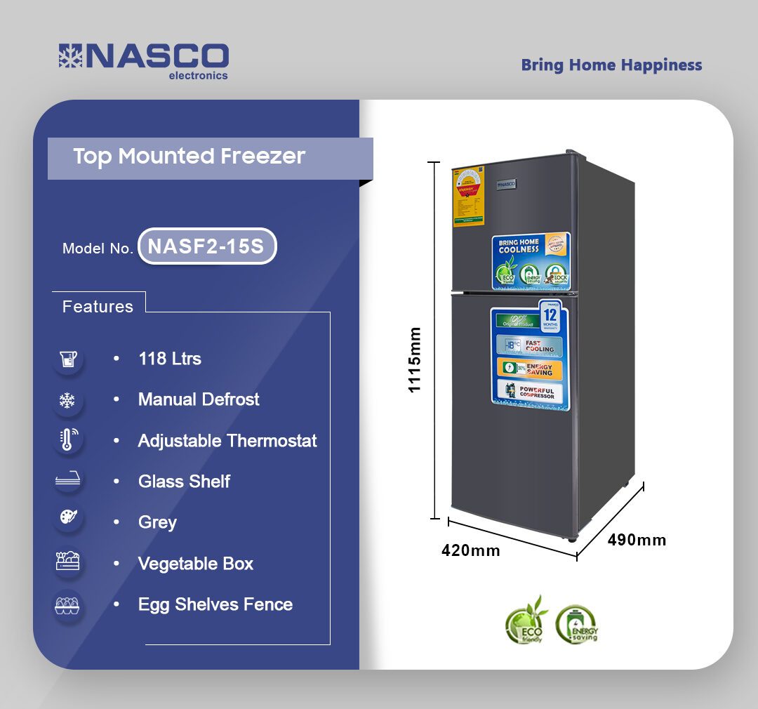 Nasco 118L Top Mount Refrigerator (NASF2-15S) - view 2
