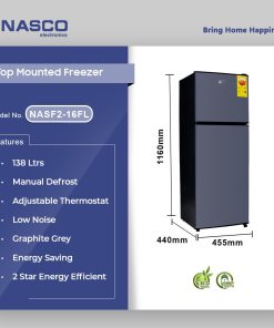 Nasco 138L Top Freezer Refrigerator (NASF2-16FL) - view 2