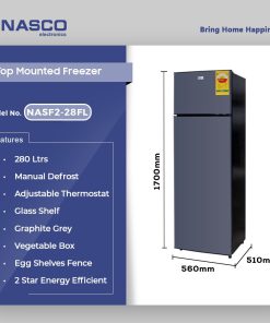 Nasco 280L Top Mount Refrigerator (NASF2-28FL) - view 2