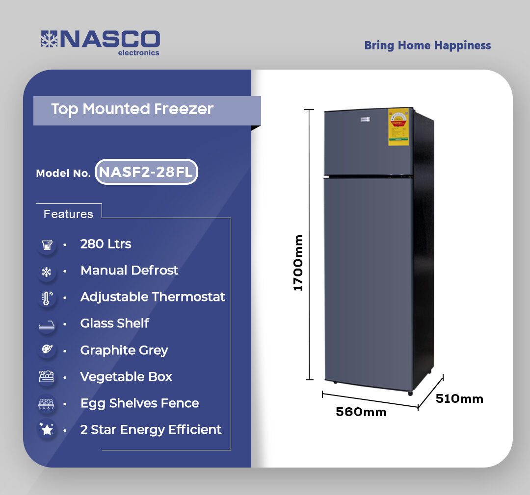 Nasco 280L Top Mount Refrigerator (NASF2-28FL) - view 2