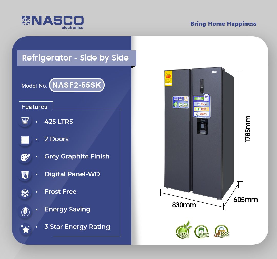 Nasco 425L Side by Side Refrigerator (NASF2-55S-SK) - view 2