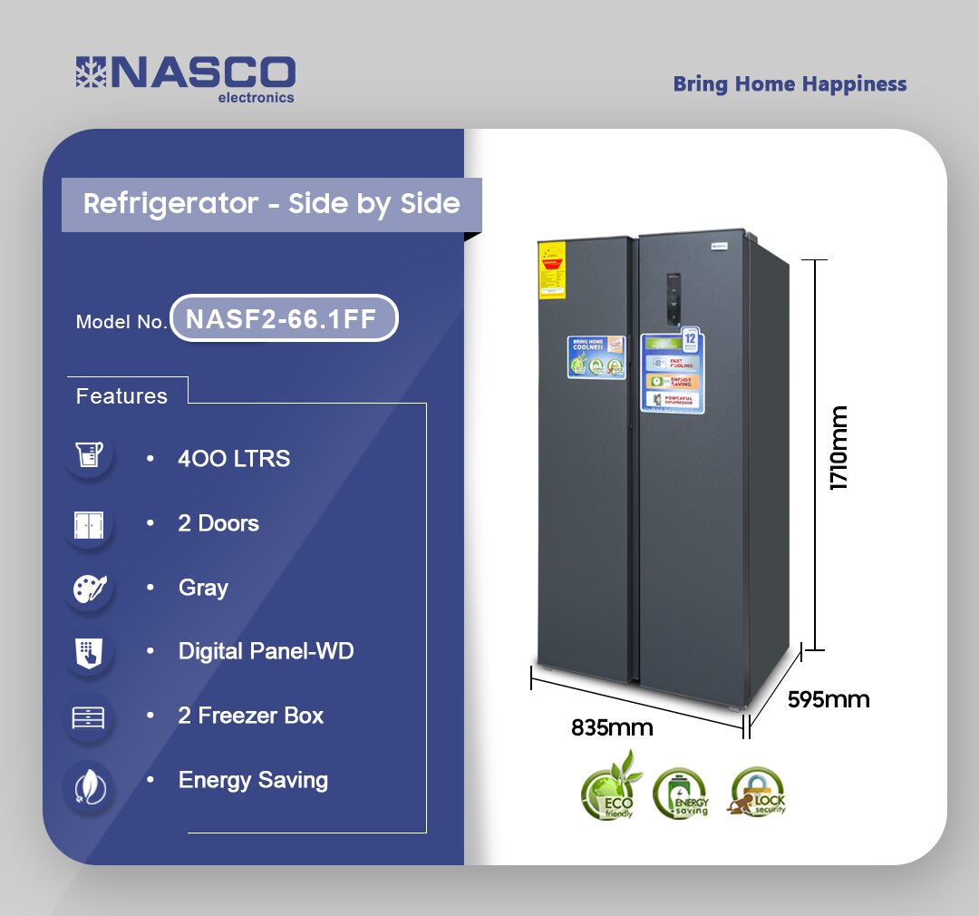 Nasco 400L Side by Side Refrigerator (NASF2-66.1FF) - view 2