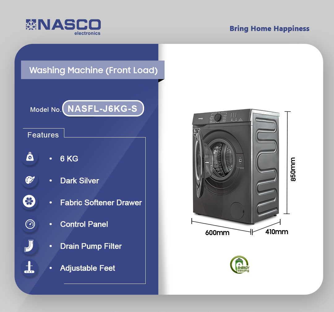 Nasco 6kg Front Load Washing Machine (NASFL-J6KG-S) - view 2