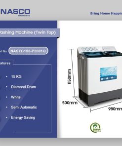 Nasco 15kg Twin Tub Washing Machine (NASTG150-P2001Q) - view 2