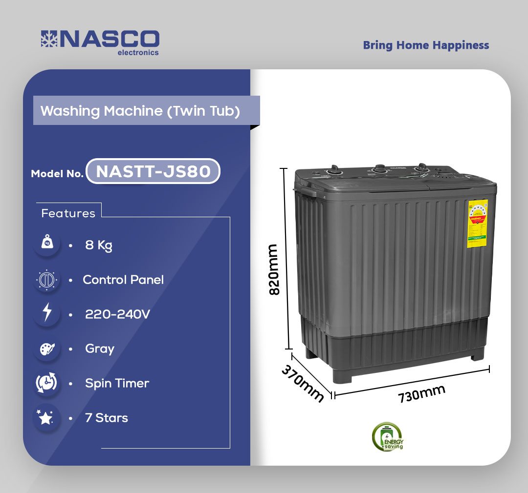 Nasco 8kg Twin Tub Washing Machine (NASTT-JS80) - view 2