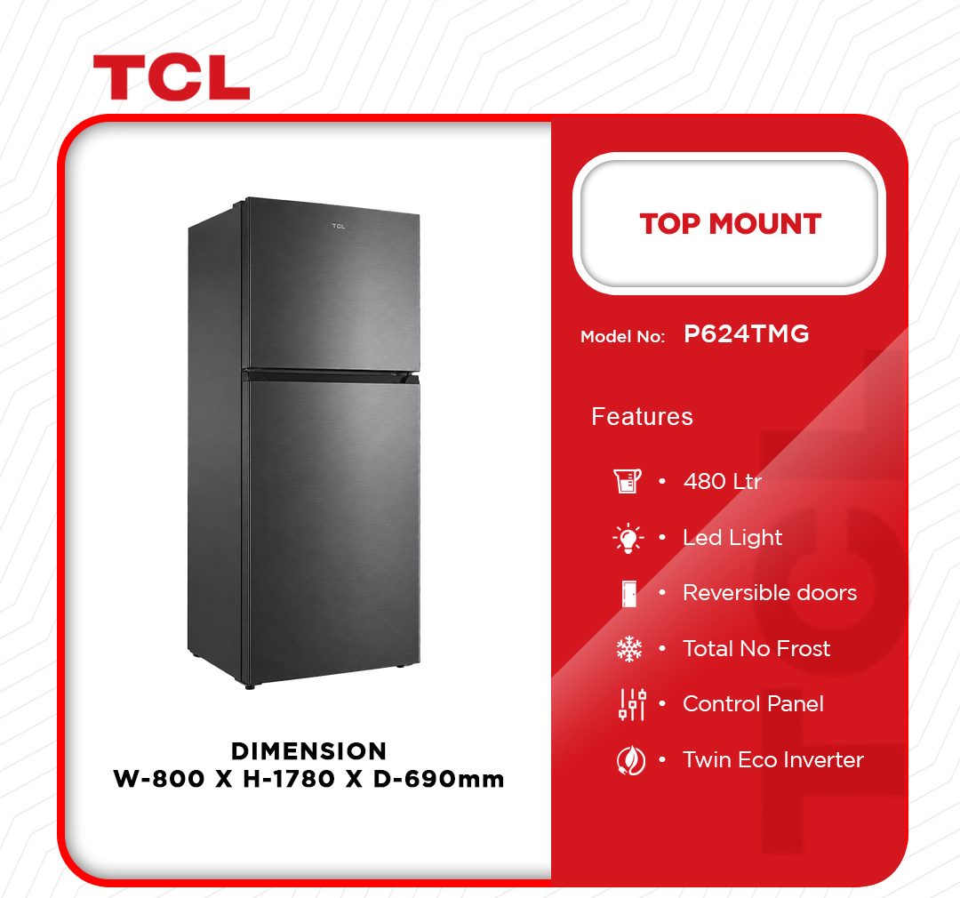 TCL 480L Top Mount Refrigerator (P624TMG) - view 2