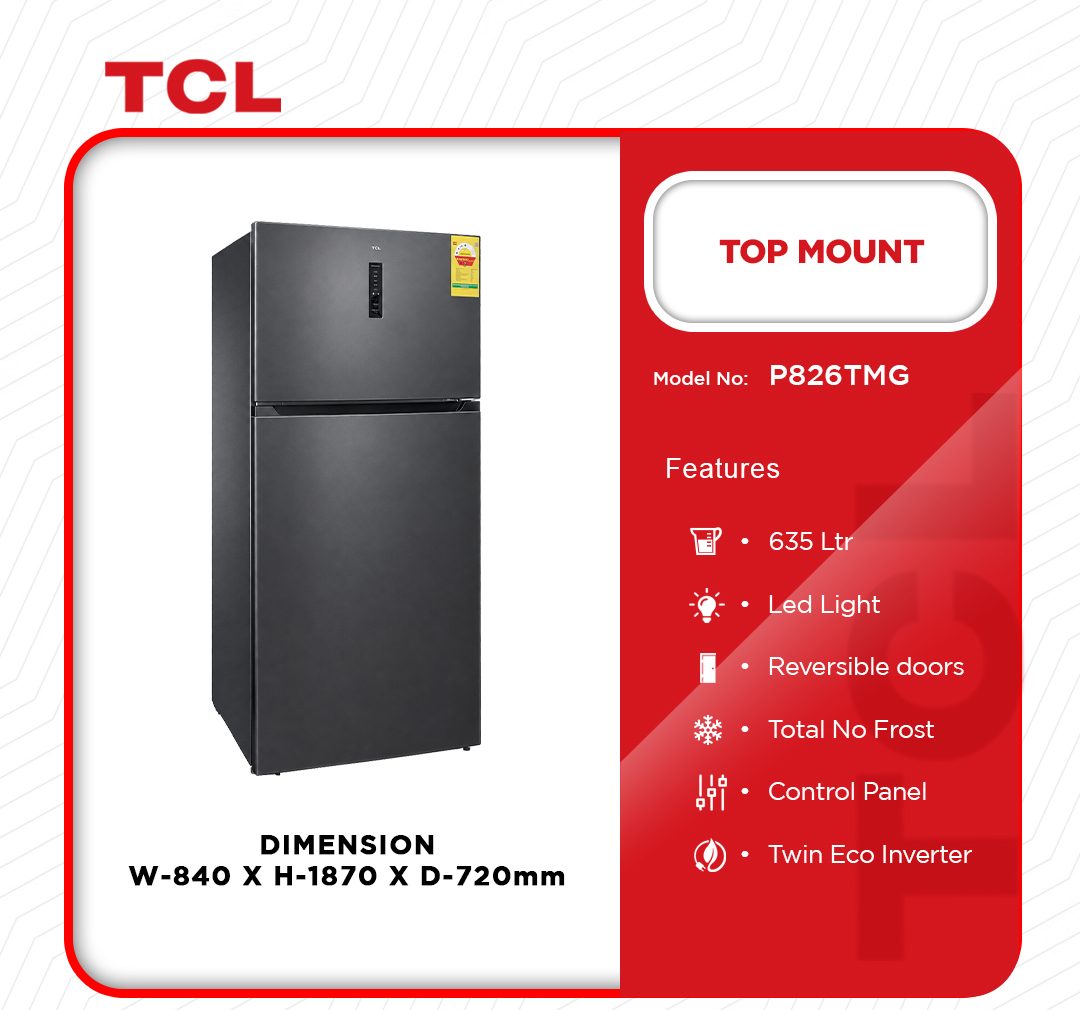 TCL 635L Top Mount Refrigerator (P826TMG) - view 2