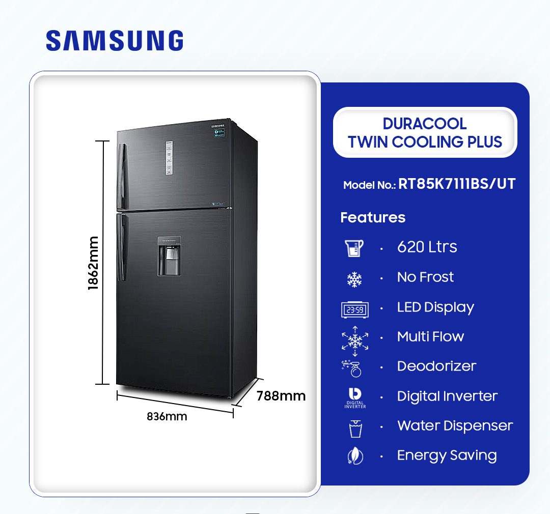 Samsung 620L DuraCool Twin Cooling Plus Refrigerator (RT85K7111BS/UT) - view 2