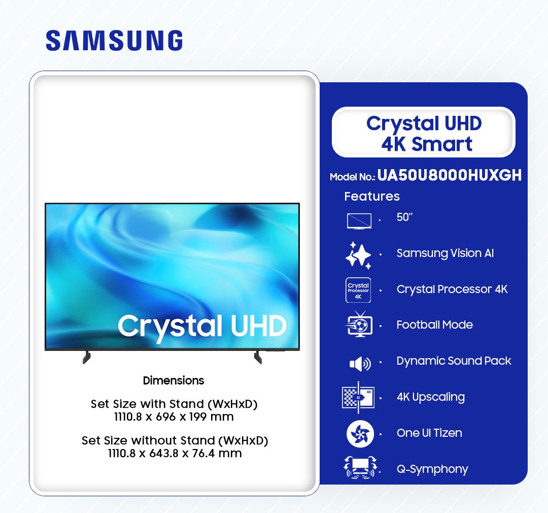 Samsung 50" Crystal UHD 4K Smart TV (UA50U8000HUXGH) - view 2